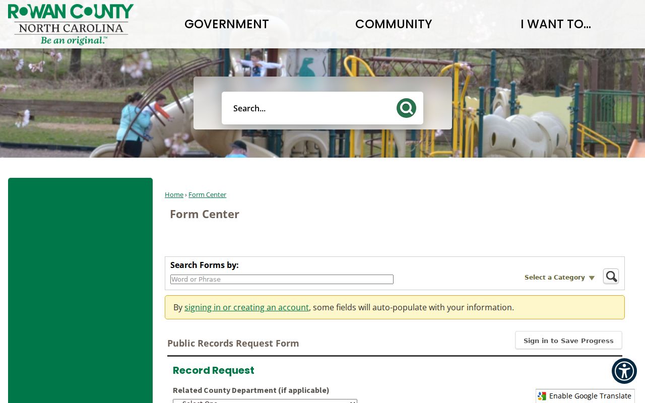 Salisbury public records request form for Rowan County departments