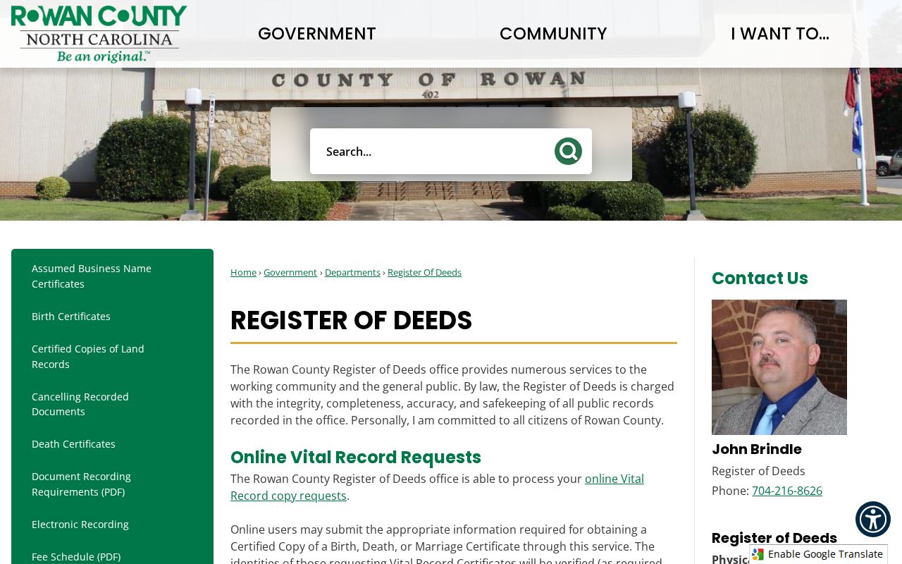 Salisbury public records at the Rowan Register of Deeds