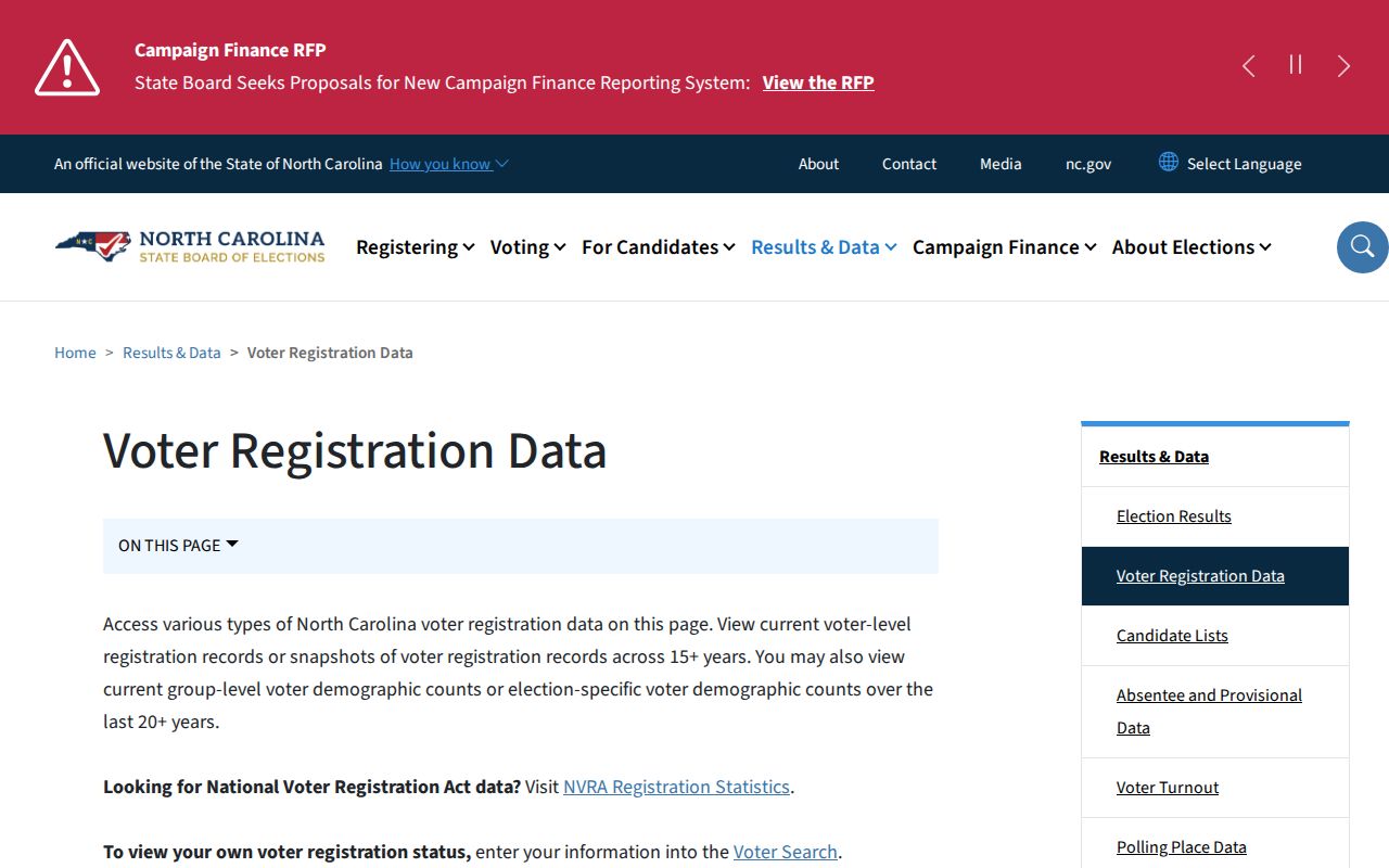 Salisbury voter registration data downloads from North Carolina election officials